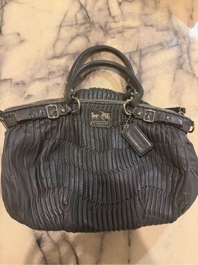 Coach Grey Pleated Leather Shoulder Bag with Hang Tag